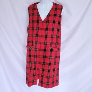 Vintage 90s Red Black cottagecore wool zip up overdress 8 dress